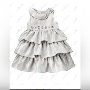 EUC Gymboree Girl’s Silver Ruffle Duppioni Dress Sz 4T